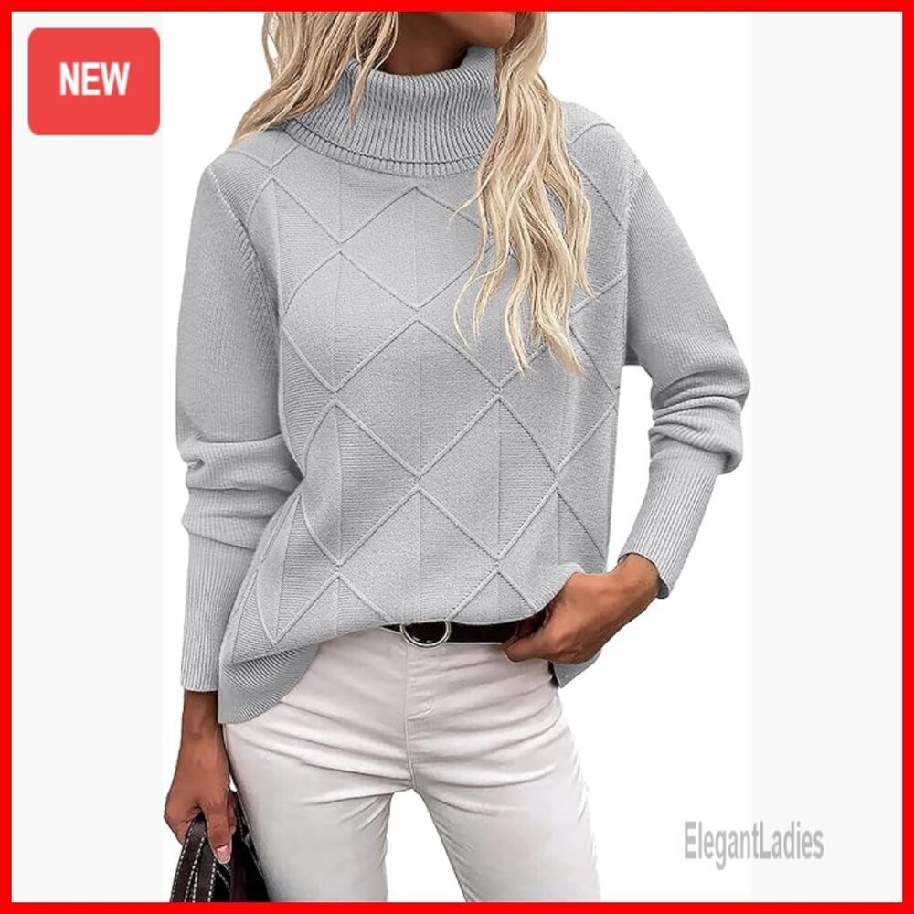 Chunky Knit Turtleneck Sweater Long Sleeve Pullover Fall Winter Tops
